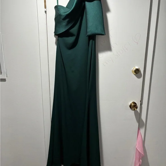 Betsy & Adam One Shoulder Dark Green Dress - Picture 10 of 12